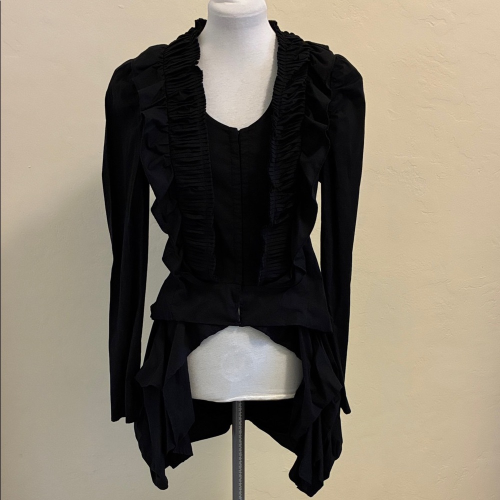 Ruffled Bustle Black Blouse Small